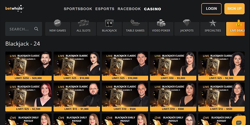 BetWhale casino lobby (US)